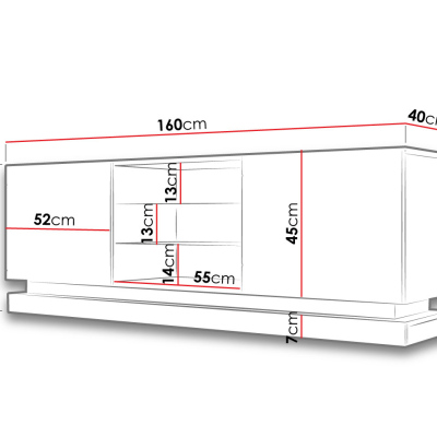 LIMA TV-asztal 160 cm RGB LED világítással - fehér / fényes fehér