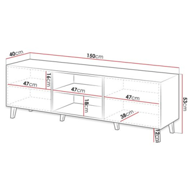 CRATO TV asztal 150 cm - fekete