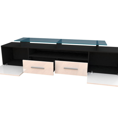 SOBRAL TV asztal fehér LED világítással - fekete / fényes fekete
