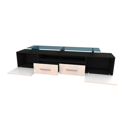 SOBRAL TV asztal fehér LED világítással - fekete / fényes fekete