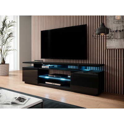 TV asztal fehér LED világítással SALTA - fekete / fényes fekete