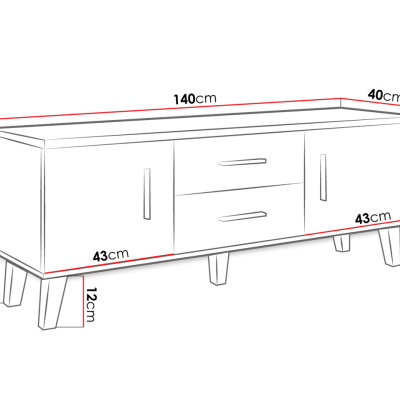 OLINA TV asztal 140 cm - sonoma tölgy / fehér