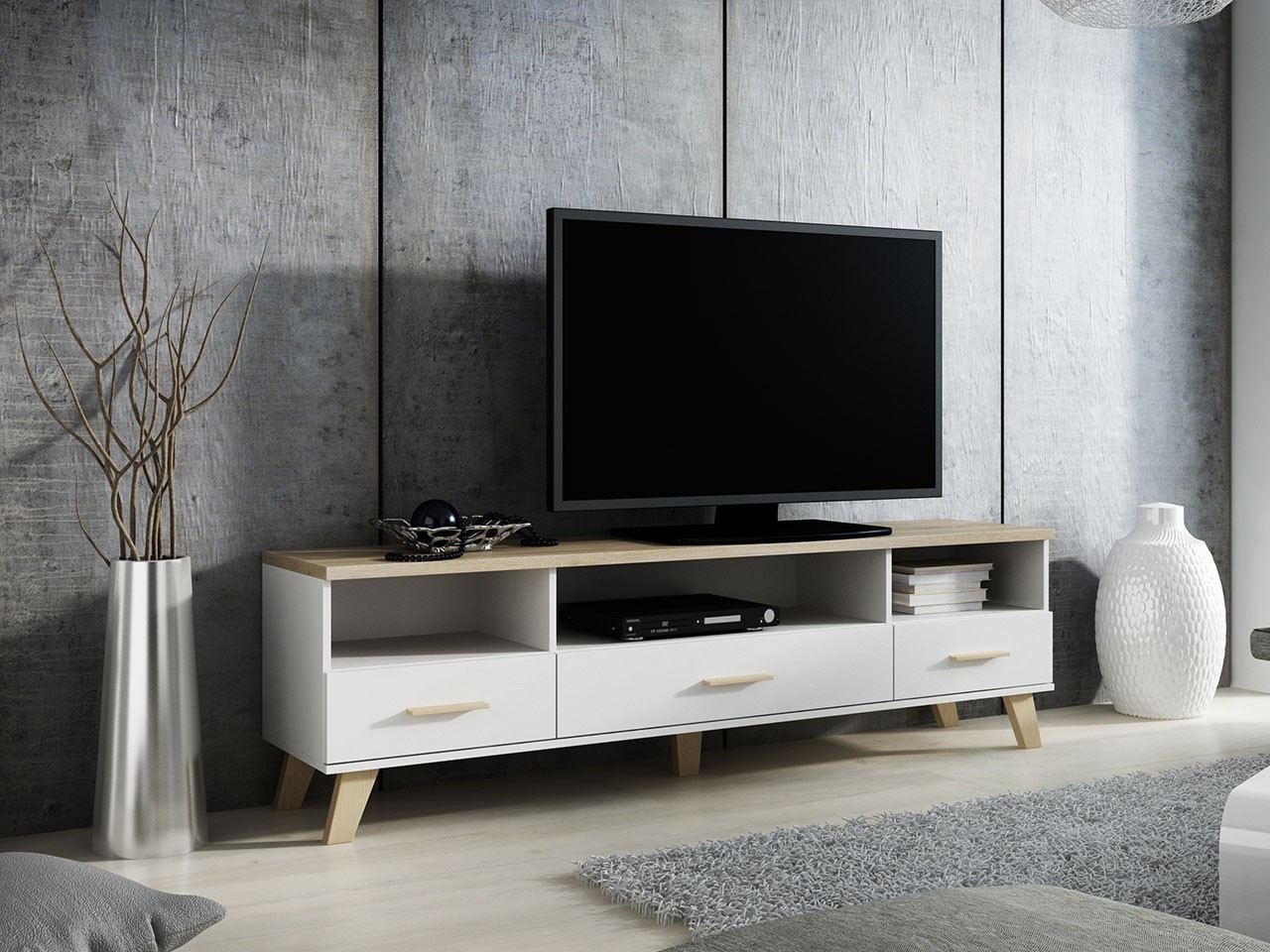OLINA TV asztal 180 cm - sonoma tölgy / fehér