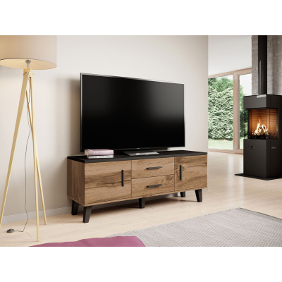 TV-állvány 140 cm OLINA - wotan tölgy / fekete