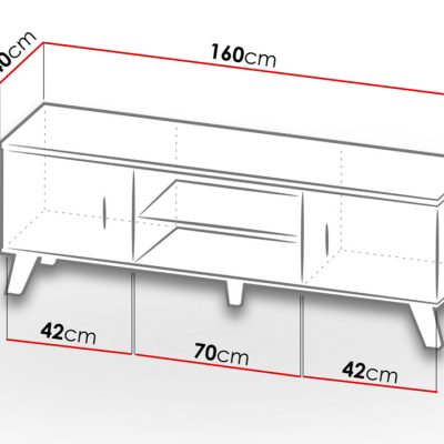 TV asztal 160 cm OLINA - wotan tölgy / fekete