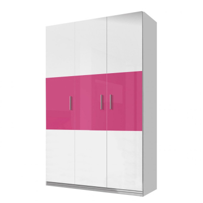 Gardróbszekrény 120 cm GORT - fehér / fényes fehér / fényes rózsaszín