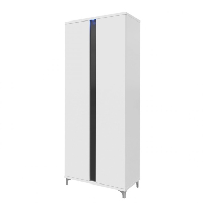90 cm-es gardrób LED világítással BANTRY - fehér / fényes fehér / fényes fekete