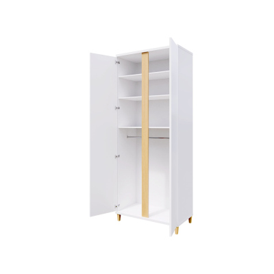 90 cm-es gardrób LED világítással BANTRY - fehér / fényes fehér / fényes fekete
