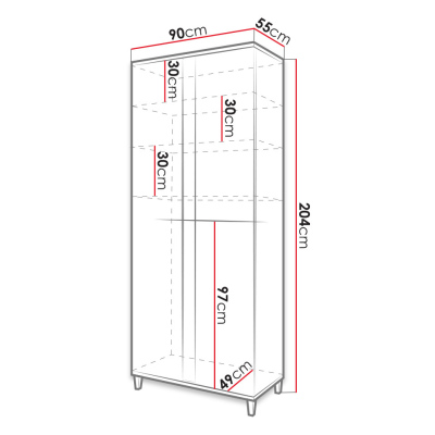 90 cm-es gardrób LED világítással BANTRY - fehér / fényes fehér / fényes fekete