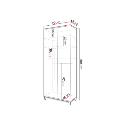 90 cm-es gardrób LED világítással BANTRY - fehér / fényes fehér / natúr furnér