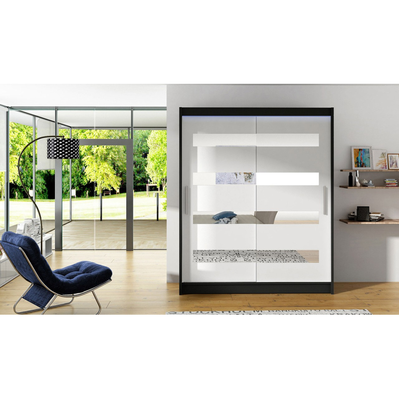 ELADIO 13 tükrös gardróbszekrény 150 cm LED világítással - fekete / fehér