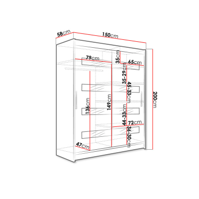 ELADIO 13 tükrös gardróbszekrény 150 cm LED világítással - fekete / fehér