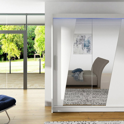 ELADIO 14 tükrös gardróbszekrény 150 cm LED világítással - fehér