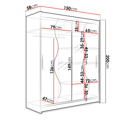 ELADIO 14 tükrös gardróbszekrény 150 cm LED világítással - fehér