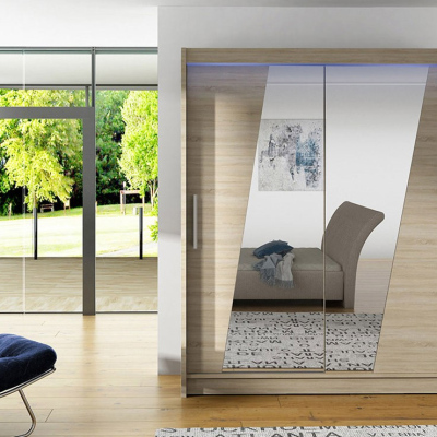 ELADIO 14 tükrös gardróbszekrény 150 cm LED világítással - sonoma tölgy