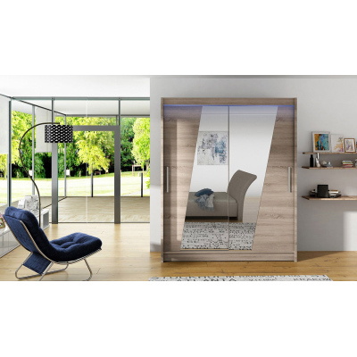 ELADIO 14 tükrös gardróbszekrény 150 cm LED világítással - szarvasgomba tölgy