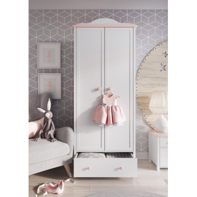 LEGUAN 2 gardróbszekrény gyerekszobába 85 cm - fehér / rózsaszín