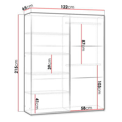 MATAS gardróbszekrény 122 cm, tolóajtóval és tükörrel - fehér