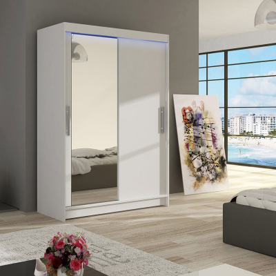 GASPARA 6 gardróbszekrény 120 cm, tükörrel és LED világítással - fehér