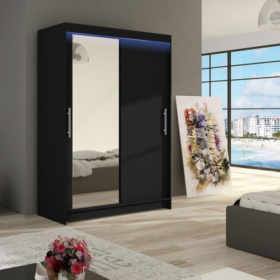 120 cm-es gardróbszekrény tükörrel és LED világítással GASPARA 6 - fekete