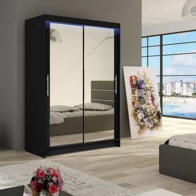 GASPARA 7 tükrös gardróbszekrény LED világítással 120 cm - fekete