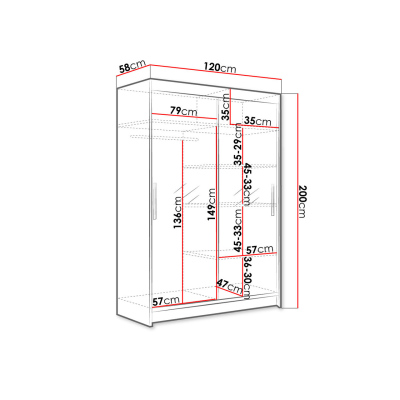GASPARA 7 tükrös gardróbszekrény LED világítással 120 cm - fekete