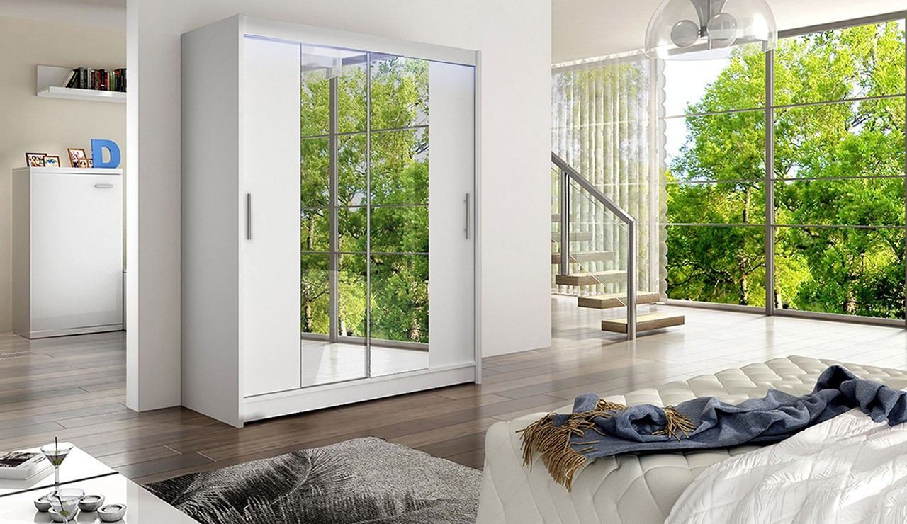 ELADO 2 tükrös gardróbszekrény LED világítással 150 cm - fehér