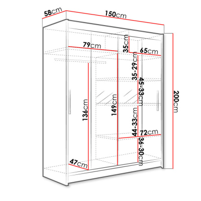 ELADO 2 tükrös gardróbszekrény LED világítással 150 cm - fehér