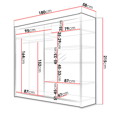 VILMA 1 tükrös gardróbszekrény LED RGB világítással 180 cm - fekete / fehér