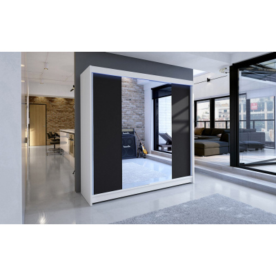 180 cm-es gardróbszekrény tükörrel és LED RGB világítással VILMA 2 - fehér / fekete