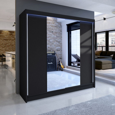 VILMA 2 tükrös gardróbszekrény LED RGB világítással 180 cm - fekete