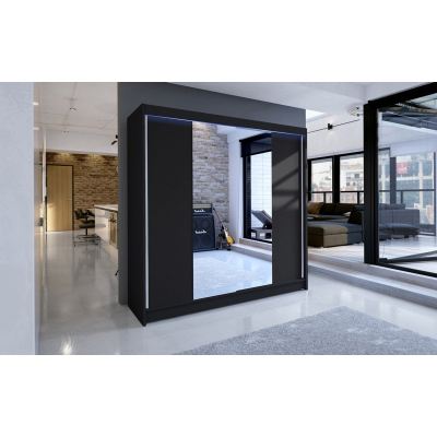 VILMA 2 tükrös gardróbszekrény LED RGB világítással 180 cm - fekete