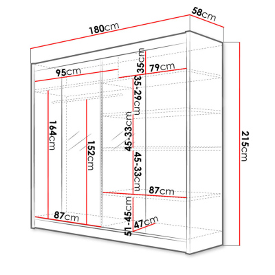 VILMA 2 tükrös gardróbszekrény LED RGB világítással 180 cm - fekete