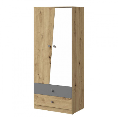 Kombinált szekrény 80 cm CHIMA 1 - artisan tölgy / fehér / szürke