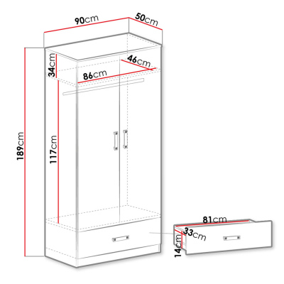 SINCE gyerekszekrény 90 cm - fehér / rózsaszín