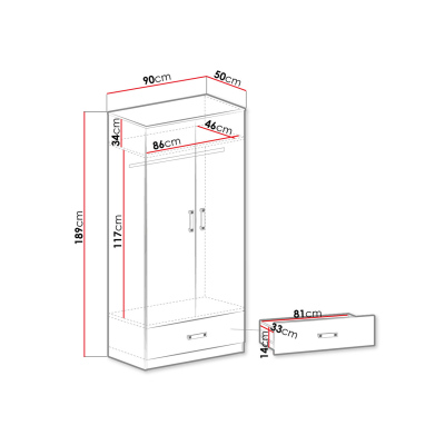SINCE gyerekszekrény 90 cm - fehér / türkiz