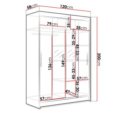 120 cm-es gardróbszekrény tükörrel és LED világítással GASPARA 2 - fekete