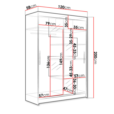 120 cm-es gardróbszekrény tükörrel és LED világítással GASPARA 3 - fekete
