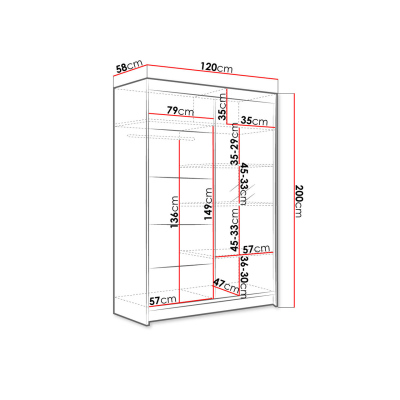 SAMANRE 3 tolóajtós gardróbszekrény 120 cm tükörrel és RGB LED világítással - sonoma tölgy