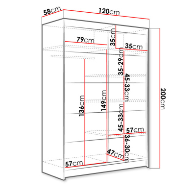 SAMANRE 4 tolóajtós gardróbszekrény 120 cm RGB LED világítással - fehér / sonoma tölgy