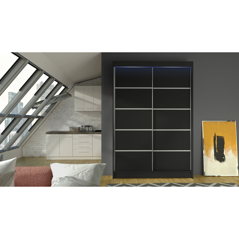 SAMANRE 4 tolóajtós gardróbszekrény 120 cm RGB LED világítással - fekete