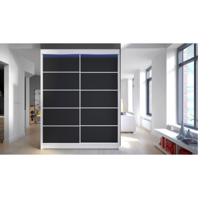Kombinált gardrób 150 cm tolóajtókkal és LED világítással PIRITU 4 - fehér / fekete