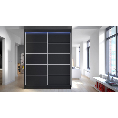 Kombinált gardróbszekrény 150 cm tolóajtókkal és LED világítással PIRITU 4 - fekete