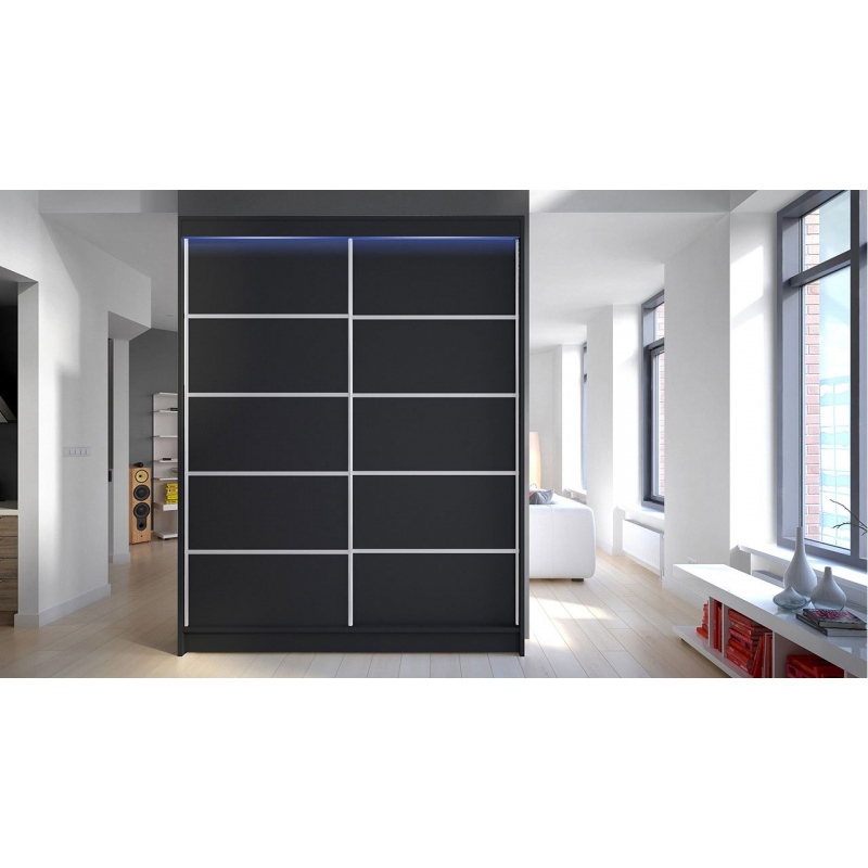 Kombinált gardróbszekrény 150 cm tolóajtókkal és LED világítással PIRITU 4 - fekete