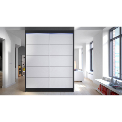 Kombinált gardrób 150 cm tolóajtókkal és LED világítással PIRITU 4 - fekete / fehér