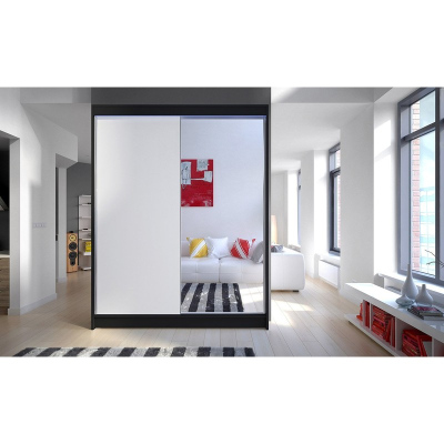 150 cm-es gardróbszekrény tükörrel és LED világítással PIRITU 1 - fekete / fehér