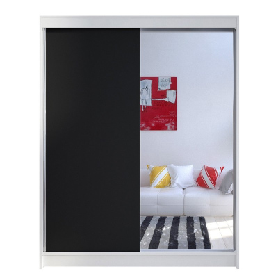 150 cm-es gardróbszekrény tükörrel és LED világítással PIRITU 1 - fekete / fehér