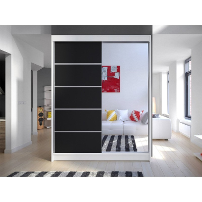 150 cm-es gardrób tükörrel és LED világítással PIRITU 3 - fehér / fekete