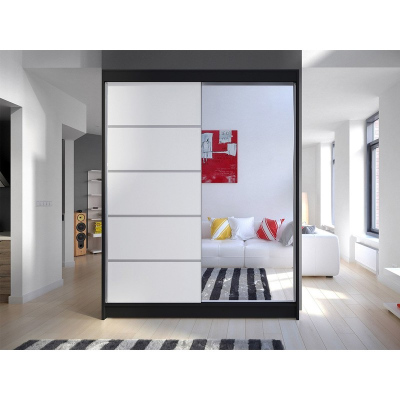150 cm-es gardróbszekrény tükörrel és LED világítással PIRITU 3 - fekete / fehér
