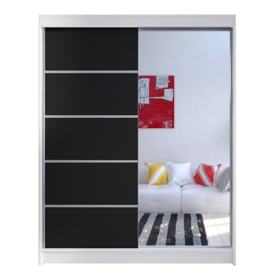 150 cm-es gardróbszekrény tükörrel és LED világítással PIRITU 3 - fekete / fehér